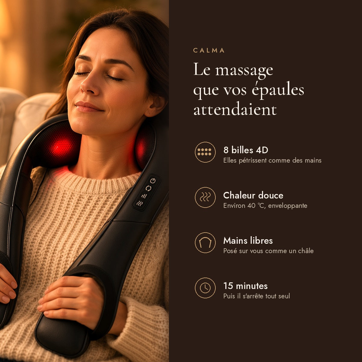 Calma | Masseur shiatsu chauffant cou et épaules