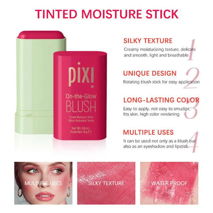 Blush Stick Natural Nude Cream Blush for Cheeks Lips Buildable Solid Blush Formula with Velvet Finish, Easy-Blend Makeup Stick